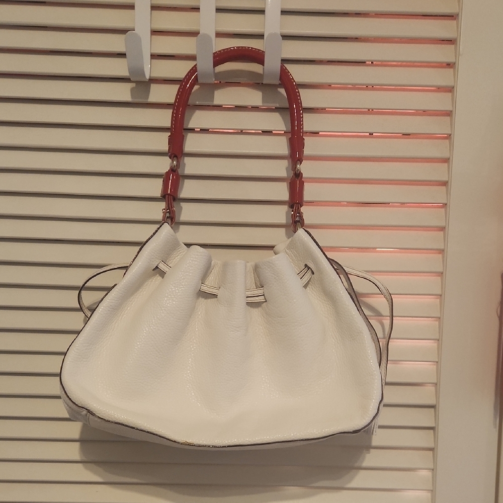 Kate Spade Red and White Shoulder Bag with Textured Leather